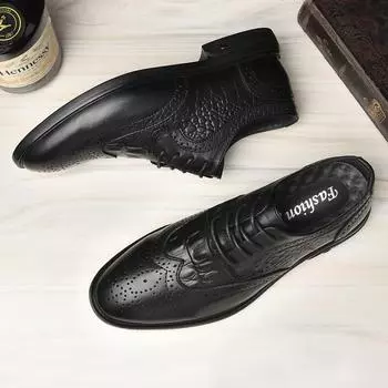 Новые мужские повседневные туфли в британском стиле из натуральной кожи, оксфордские туфли с крокодиловым узором, деловые, формальные, универсальные туфли для вождения 38 коричневый