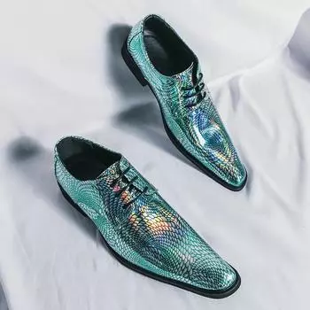 Новые мужские яркие ПУ принтованные модные туфли с низким верхом деловые британские повседневные туфли на шнуровке классические большие размеры 38-47 мужская обувь 38 чёрный