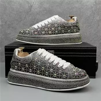 Новые мужские разноцветные стразы с узором All Match Brand Shoes повседневные туфли на плоской подошве мокасины спортивные прогулочные кроссовки Zapatos Hombre 38 синий