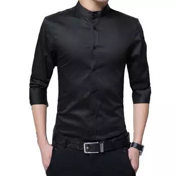 Новые мужские рубашки, деловая хлопковая мужская рубашка с длинным рукавом и воротником-стойкой, приталенная, популярный дизайн M белый