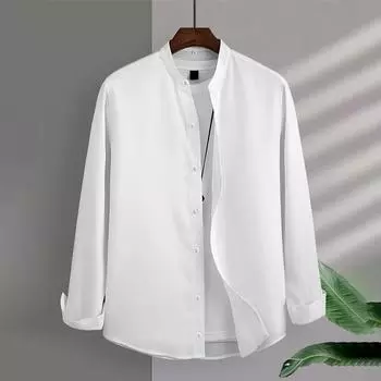 Новые мужские рубашки с длинным рукавом и воротником-стойкой, однотонные, весна-осень S белый