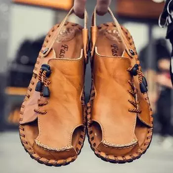 Новые мужские сандалии для отдыха на открытом воздухе, пляжные, дышащие, повседневные, обычные, кожаные, повседневные, нескользящие, дизайнерские, реплики, летние сандалии 38 чёрный