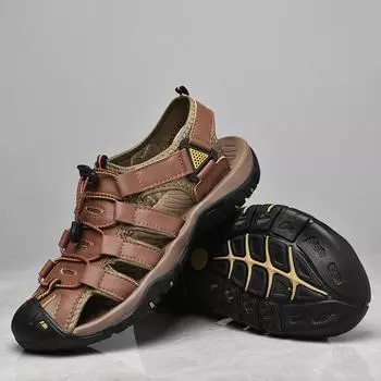 Новые мужские сандалии из коровьей кожи, летние дышащие кроссовки для ходьбы для мужчин, спортивная обувь для отдыха на открытом воздухе, нескользящая обувь, повседневная обувь, большой размер 48 38 чёрный