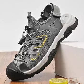 Новые мужские сандалии из натуральной кожи для отдыха на открытом воздухе, высококачественные летние нескользящие пляжные кроссовки, модная дышащая обувь для ходьбы с мягкой подошвой 39 чёрный