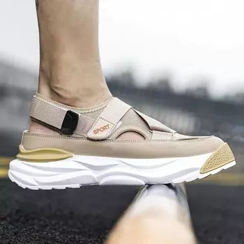 Новые мужские сандалии, летние спортивные сетчатые туфли с повязкой на голову для подростков, нескользящая и устойчивая к запаху пляжная верхняя одежда 39