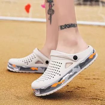 Новые мужские сандалии, мужские сабо, камуфляжные летние пляжные тапочки, мужские уличные повседневные мужские сандалии, обувь для воды, мужская обувь большого размера 40 белый