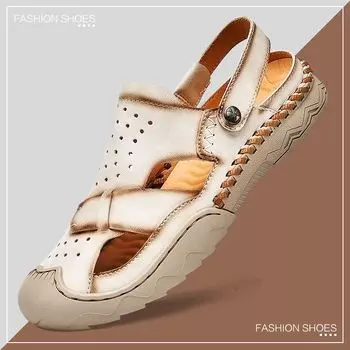 Новые мужские сандалии высокого класса, пляжная обувь с отверстиями, кожаная обувь 39