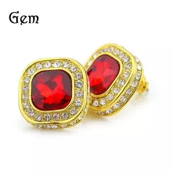 Новые мужские серьги-гвоздики в стиле хип-хоп с драгоценными камнями, блестящие серьги-гвоздики ледяного синего цвета с рубином, Лидер продаж, серьги-гвоздики в стиле хип-хоп, аксессуары