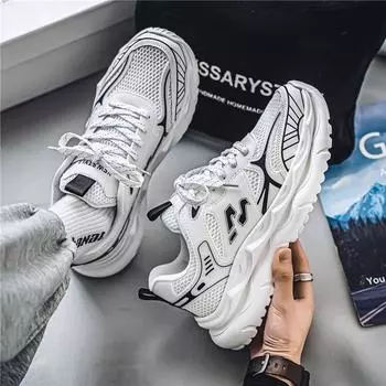 Новые мужские сетчатые дышащие модные спортивные туфли с толстой подошвой, объемные, для активного отдыха, нескользящие, с мягкой подошвой, кроссовки для бега, повседневные теннисные туфли 39