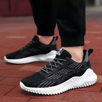 Новые мужские сетчатые туфли для отдыха и спорта 2025 года, новые модные туфли, летние дышащие сетчатые туфли с плетением из мух 39 чёрный