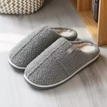 Новые мужские шерстяные хлопковые тапочки, домашние нескользящие домашние тапочки с теплым полом, осенние и зимние домашние тапочки 40-41(fit 39-40) серый