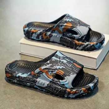 Новые мужские шлепанцы с мягкой нескользящей подошвой: летние домашние и уличные тапочки с модным камуфляжным дизайном и максимальным комфортом. 40-41 хаки