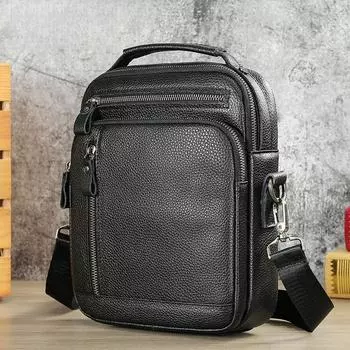 Новые мужские сумки из натуральной кожи, маленькая мужская сумка через плечо с клапаном, повседневные офисные сумки-мессенджеры, модная сумка через плечо чёрный