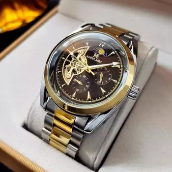 Новые мужские светящиеся водонепроницаемые часы с изображением солнца, луны и звезд, многофункциональные полностью автоматические механические часы для студентов мужского пола