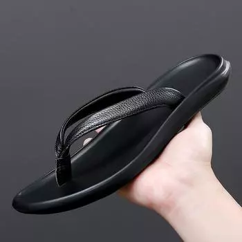 Новые мужские тапочки из натуральной кожи, летние модные мужские шлепанцы, дышащие мужские повседневные туфли, мужские ленивые туфли 38 чёрный