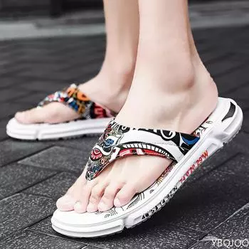 Новые мужские тапочки нескользящие износостойкие пляжные туфли с персонализированной вышивкой модные мужские тапочки сандалии для отдыха на открытом воздухе 38 белый