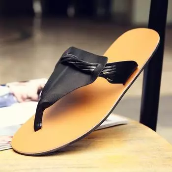 Новые мужские тапочки с защипнутым носком и рисунком «елочка», верхняя одежда из искусственной кожи с плоской подошвой, мягкая подошва, нескользящие износостойкие пляжные сандалии 37 чёрный