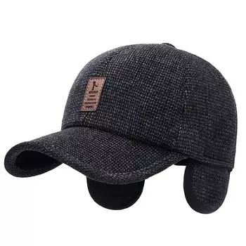 Новые мужские теплые толстые бейсболки мужские осенне-зимние спортивные козырьки Snapback ушанки кепка для папы шляпа для мужчин Adjustable чёрный