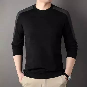 Новые мужские толстовки на весну и осень, с круглым вырезом зеленого цвета, футболки с цветными блоками и длинными рукавами, мужские повседневные топы M