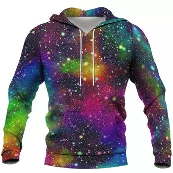 Новые мужские толстовки с капюшоном в стиле Харадзюку с 3D-принтом, разноцветная вселенная, планета, звезда, облако, унисекс, толстовка с капюшоном, свободная одежда, спортивный костюм S