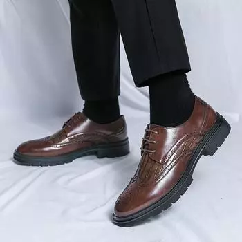 Новые мужские туфли Blok, британские остроносые резные кожаные туфли, деловая одежда, корейская версия, дышащие 38