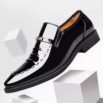 Новые мужские туфли большого размера 40-46, роскошные деловые черные коричневые лакированные туфли, мужские повседневные лоферы, свадебные туфли на низком каблуке 40 чёрный