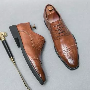 Новые мужские туфли дерби из искусственной кожи с резным узором на шнуровке, модные, на низком каблуке, профессиональные, классические, деловые мужские туфли 39 чёрный