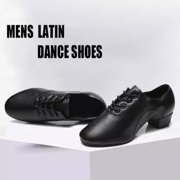 Кожаные туфли для латиноамериканских танцев для мальчиков и взрослых, низкий каблук, мужские туфли для танго и бальных танцев, характерные туфли, каблук 3,5 см 38 чёрный