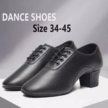 Модные мужские туфли для латинских танцев на каблуке 5 см, черные, с мягкой подошвой из искусственной кожи, для помещений, для взрослых и детей, размер 34-45 44 чёрный