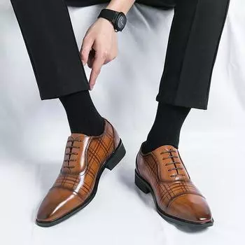 Новые мужские туфли Flower Plus Business Dress Blok из кожи с британской шнуровкой, дышащие повседневные мужские туфли 38