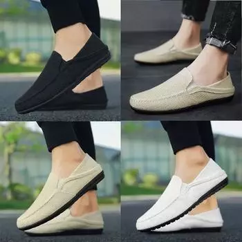 Новые мужские туфли из конопли, дышащие, мужские повседневные туфли, мужские мягкие удобные мокасины, брендовые модные полутапочки на плоской подошве 2024 39 бежевый