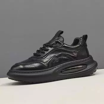 Новые мужские туфли из кожи на толстой подошве для пап, суперпопулярные мужские туфли из коровьей кожи первого слоя, спортивная и любительская обувь для европейского рынка 38 чёрный