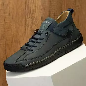 Новые мужские туфли из кожи ручной работы, повседневные мокасины без застежек, дышащие кожаные туфли, мужские туфли на плоской подошве, модные мокасины, инструментальная обувь 39