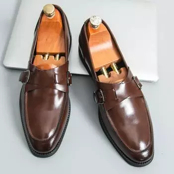 Новые мужские туфли из лакированной кожи с острым носком, мужские лоферы с ремешком-монком, свадебные, для выпускного вечера, для встречи выпускников, балетки, Sapato Social Masculino 38