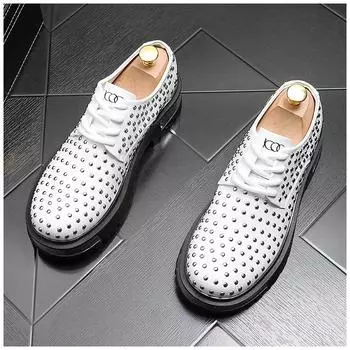 Новые мужские туфли из лакированной кожи с квадратным носком и заклепками, мужские туфли на платформе, винтажные туфли на толстом каблуке для вечеринок, мужские официальные туфли 38 чёрный