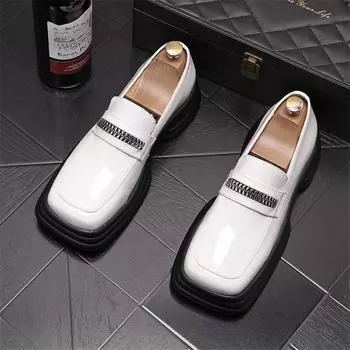 Новые мужские туфли из лакированной кожи с квадратным носком, мужские туфли на платформе, винтажные туфли на толстом каблуке для вечеринок, мужские официальные туфли 38 чёрный