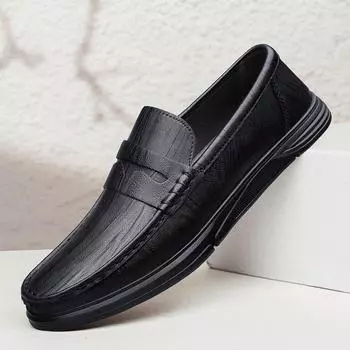 Новые мужские туфли из натуральной кожи без застежек, деловые повседневные кожаные туфли, классические мягкие мокасины, дышащие мужские лоферы для торжественного платья 38 чёрный