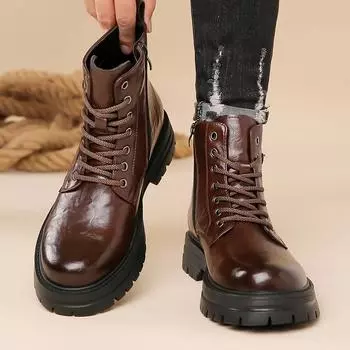 Новые мужские туфли из натуральной кожи, мужские повседневные ботинки, универсальные дизайнерские ботинки на платформе до щиколотки, ковбойские ботинки «Челси» для шитья 38 чёрный