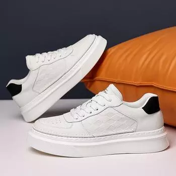 Новые мужские туфли из натуральной кожи, белые туфли для скейтбординга на толстой подошве, молодежные модные кроссовки на шнуровке 38 белый