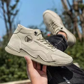 Новые мужские туфли из натуральной кожи, повседневная обувь для отдыха на природе, походные ботинки, мужские зимние плюшевые теплые ботинки 38-46 38 песочный