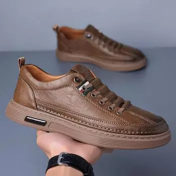 Новые мужские туфли из натуральной кожи, повседневная обувь, модные туфли для скейтбординга на плоской подошве, уличные крутые кроссовки 38 чёрный