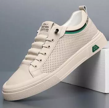 Новые мужские туфли из натуральной кожи, повседневная обувь, уличные трендовые туфли для скейтбординга на плоской подошве, летние дышащие кроссовки из коровьей кожи 38 бежевый