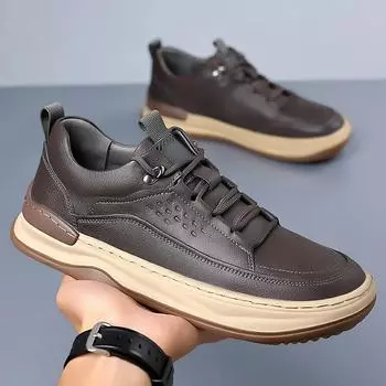Новые мужские туфли из натуральной кожи, модные дизайнерские кроссовки на шнуровке, легкие, удобные, с толстой подошвой, спортивные туфли для мужчин, прогулочная обувь 38 чёрный