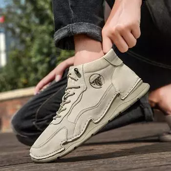 Новые мужские туфли из натуральной кожи, повседневная обувь для отдыха на природе, походные ботинки, мужские зимние плюшевые теплые ботинки 38-46 38 песочный