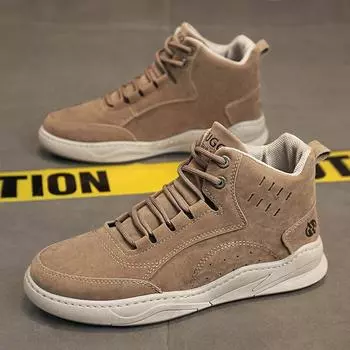 Новые мужские туфли из натуральной кожи, повседневные туфли, осенние высокие туфли для скейтбординга на плоской подошве, молодежные кроссовки на шнуровке 39 хаки