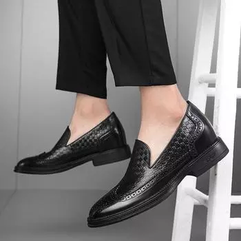 Новые мужские туфли-лифты из натуральной кожи на плоской подошве, деловые деловые кожаные туфли, мужские повседневные свадебные туфли в британском стиле 38 чёрный