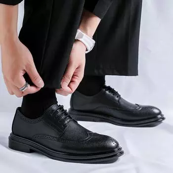 Новые мужские туфли, мужские классические туфли дерби в стиле ретро, мужские деловые туфли, офисные кожаные туфли, туфли на плоской подошве, мужские модные туфли-оксфорды для свадебной вечеринки 38 чёрный