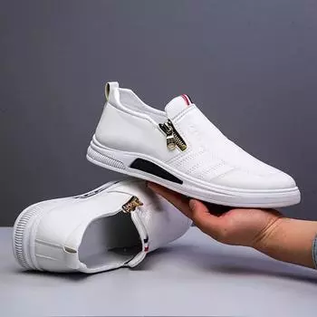 Новые мужские туфли на плоской подошве, удобные модные мужские туфли без шнуровки на низком каблуке, модные деловые кожаные мужские туфли 39 белый