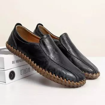 Новые мужские туфли ручной работы, большие размеры, деловые, повседневные, кожаные туфли, нескользящая, с мягкой подошвой, для вождения, с одной педалью, для папы 38 чёрный