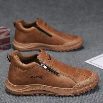 Новые мужские туфли с защитой труда, ленивая молния, одна педаль, кухонная водонепроницаемая и нескользящая рабочая обувь, повседневная кожаная обувь 39 хаки